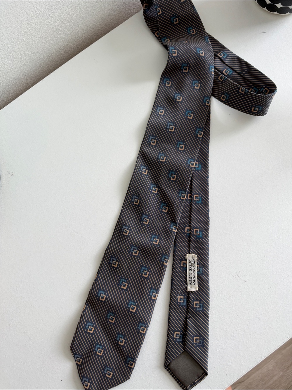 Giorgio Armani Brown and Blue Geometric Silk Tie